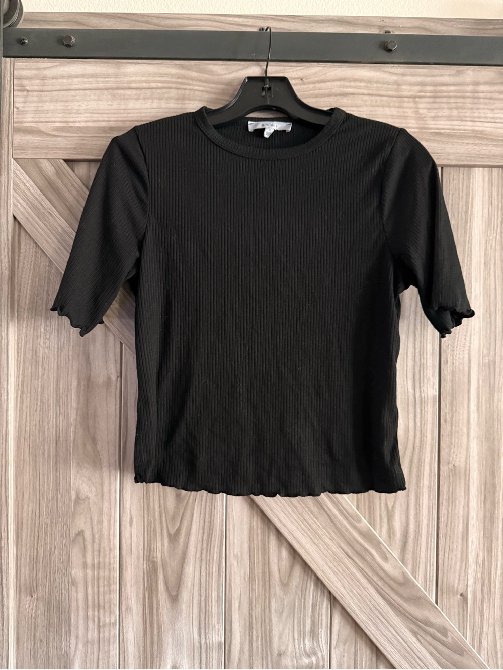 gaze Black Ribbed Short Sleeve Top with Lettuce Edge